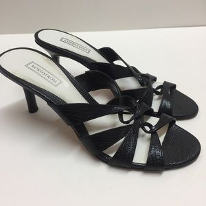 Nordstrom Black Leather Snakeskin Strappy Sandals Heels Sz  7 N